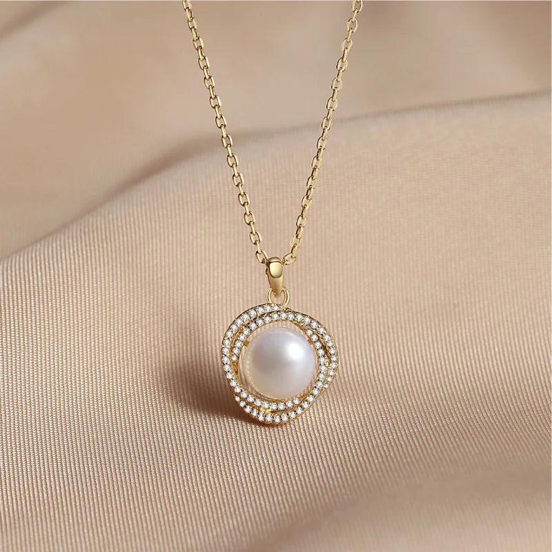 Pearl Necklace S925 Silver Zircon Pendant Wedding Gift