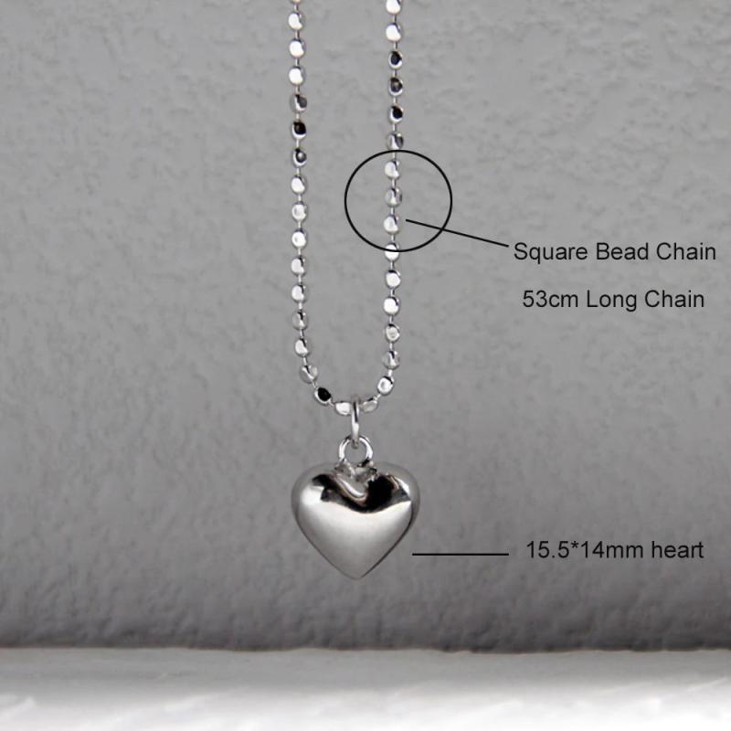925 Silver Heart Necklace Long Bead Chain Pendant Gift