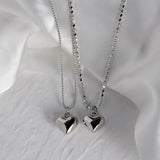 925 Silver Heart Necklace Long Bead Chain Pendant Gift