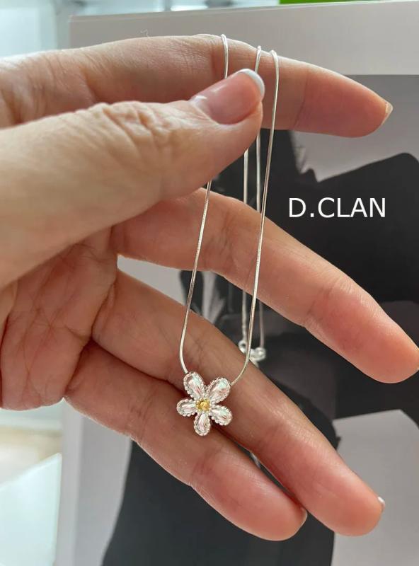 925 Silver Daisy Snake Chain Necklace Vacation Jewelry Accessory