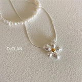 925 Silver Daisy Snake Chain Necklace Vacation Jewelry Accessory