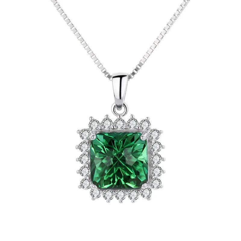 925 Silver Necklace with Emerald Zircon Pendant for Women