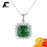 925 Silver Necklace with Emerald Zircon Pendant for Women