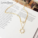 Geometric Star Sun Crystal Silver Choker Pendant Necklace
