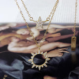 Geometric Star Sun Crystal Silver Choker Pendant Necklace