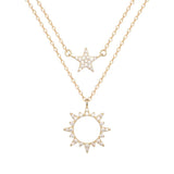 Geometric Star Sun Crystal Silver Choker Pendant Necklace