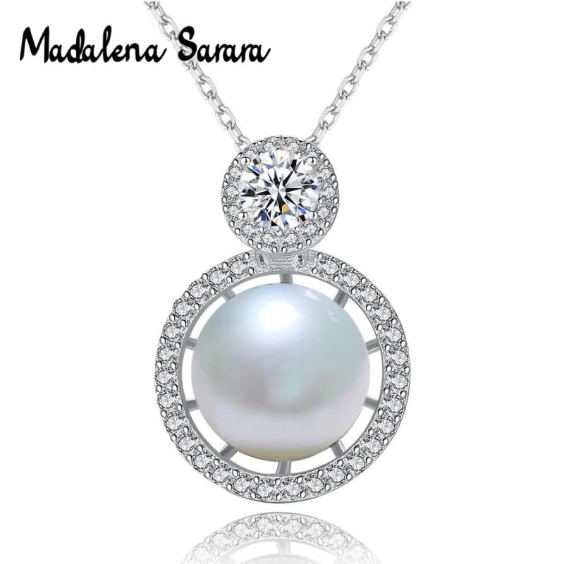 9-10mm AA Round Pearl Sterling Silver Necklace with Cubic Zirconia
