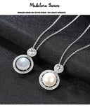 9-10mm AA Round Pearl Sterling Silver Necklace with Cubic Zirconia