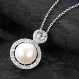 9-10mm AA Round Pearl Sterling Silver Necklace with Cubic Zirconia