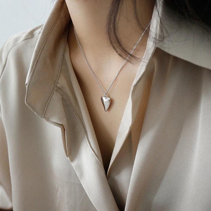 925 Silver Puffed Heart Pendant Necklace Gift for Her