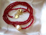 4mm Red Spinel & Pearl Necklace 20 Inches