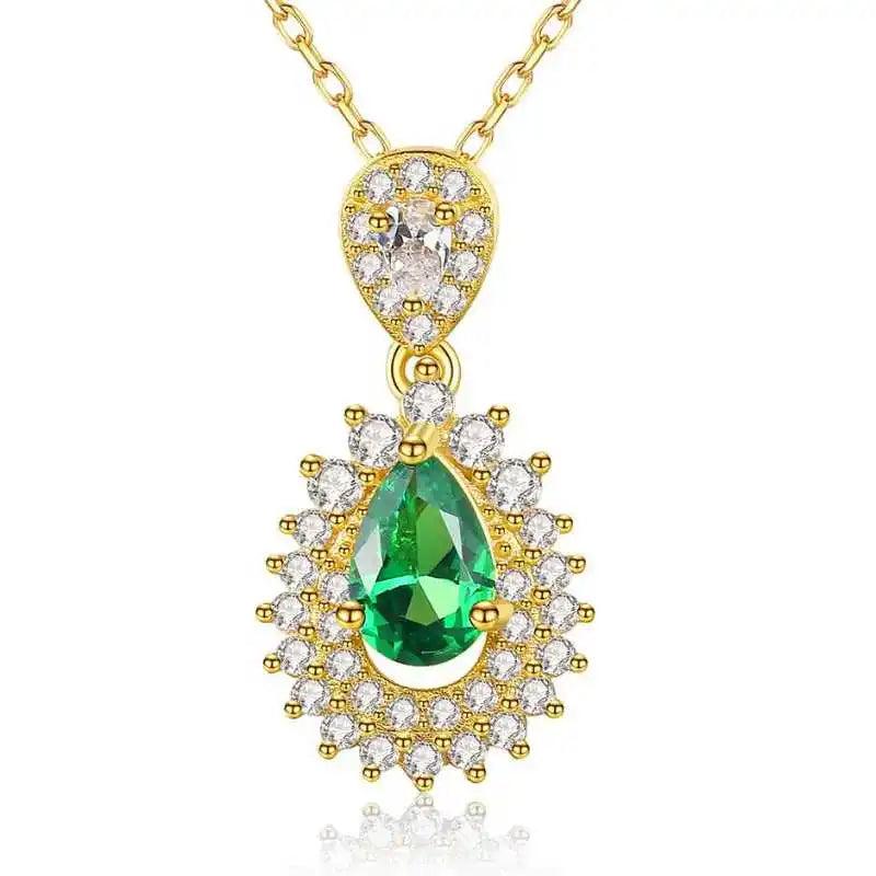 Drop Necklace 925 Silver Emerald Pendant Set Clavicle Chain Wedding Party