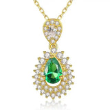 Drop Necklace 925 Silver Emerald Pendant Set Clavicle Chain Wedding Party