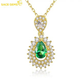 Drop Necklace 925 Silver Emerald Pendant Set Clavicle Chain Wedding Party