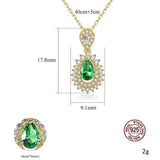 Drop Necklace 925 Silver Emerald Pendant Set Clavicle Chain Wedding Party