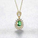 Drop Necklace 925 Silver Emerald Pendant Set Clavicle Chain Wedding Party