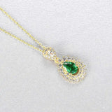 Drop Necklace 925 Silver Emerald Pendant Set Clavicle Chain Wedding Party