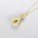 Drop Necklace 925 Silver Emerald Pendant Set Clavicle Chain Wedding Party