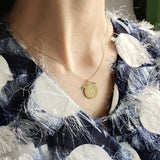 925 Silver Classical Pattern Coin Pendant Necklace Women Jewelry