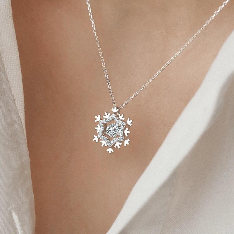 925 Silver Christmas Snowflake Necklace Zircon Pendant Gift