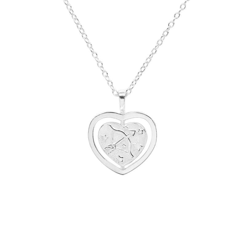 925 Silver Sagittarius Heart Pendant Choker Necklace