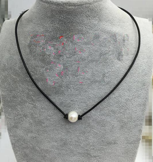 AA Pearl Leather Necklace, 11mm Freshwater, Bridal Birthday Gift