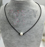 AA Pearl Leather Necklace, 11mm Freshwater, Bridal Birthday Gift