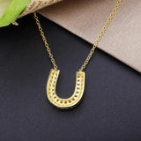 925 Silver Zircon Horseshoes Pendent Chain Necklace Full Crystal Letter U