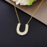 925 Silver Zircon Horseshoes Pendent Chain Necklace Full Crystal Letter U