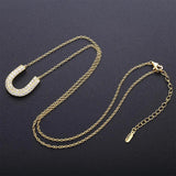 925 Silver Zircon Horseshoes Pendent Chain Necklace Full Crystal Letter U