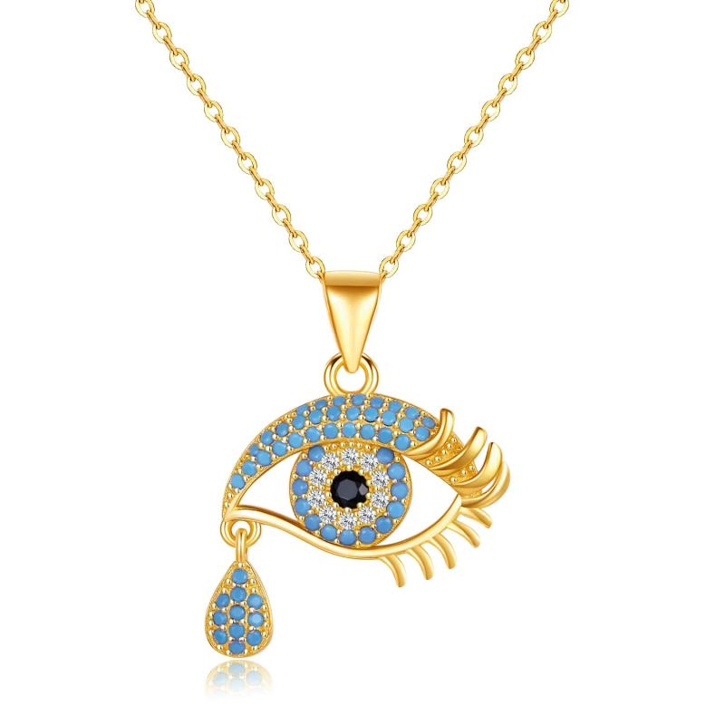 Sterling Silver Evil Eye Necklace with Zircon Eye Pendant