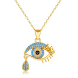 Sterling Silver Evil Eye Necklace with Zircon Eye Pendant