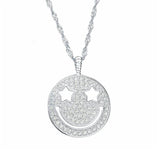 925 Sterling Silver Zircon Lucky Smile Face Pendant Necklace