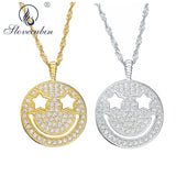 925 Sterling Silver Zircon Lucky Smile Face Pendant Necklace