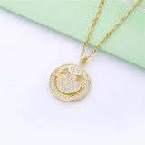 925 Sterling Silver Zircon Lucky Smile Face Pendant Necklace