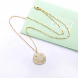 925 Sterling Silver Zircon Lucky Smile Face Pendant Necklace