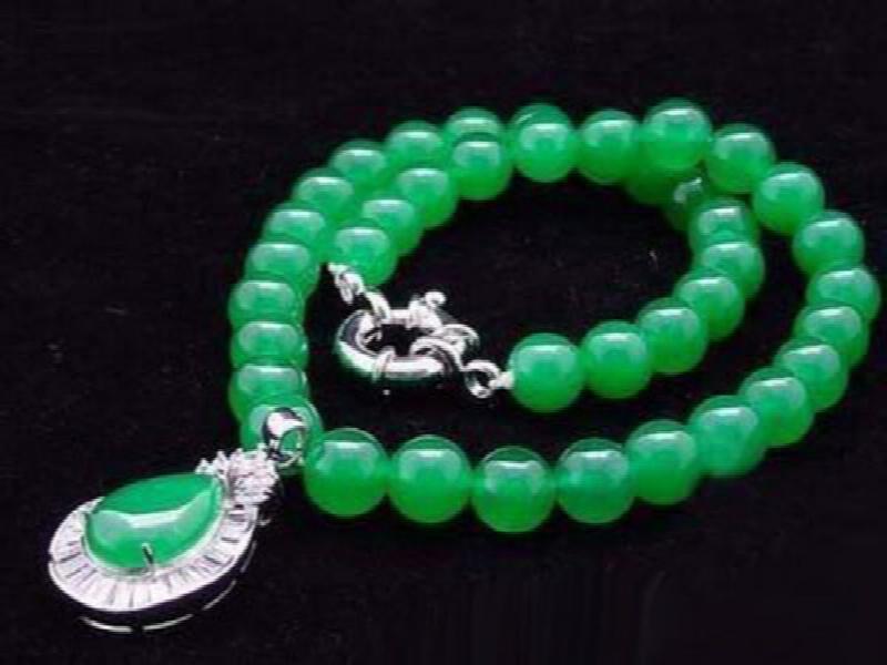 Emerald Green Jade Cubic Zirconia Drop Pendant Necklace