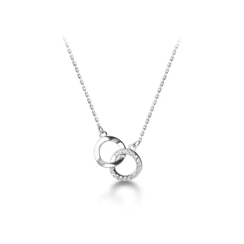 925 Silver Zircon Double Circle Necklace for Women Wedding