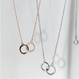 925 Silver Zircon Double Circle Necklace for Women Wedding