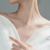925 Silver Zircon Double Circle Necklace for Women Wedding