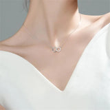 925 Silver Zircon Double Circle Necklace for Women Wedding