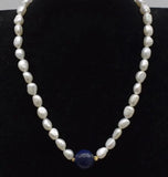 Freshwater Pearl & Lapis Round Necklace 17in