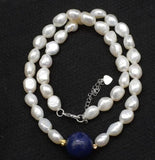 Freshwater Pearl & Lapis Round Necklace 17in