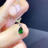 Water Drop Green Diopside Gemstone Pendant 925 Silver Plated