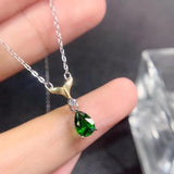 Water Drop Green Diopside Gemstone Pendant 925 Silver Plated