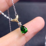 Water Drop Green Diopside Gemstone Pendant 925 Silver Plated