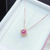 Square Natural Garnet Pendant Silver Necklace for Women