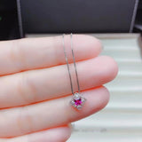 Square Natural Garnet Pendant Silver Necklace for Women