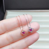 Square Natural Garnet Pendant Silver Necklace for Women
