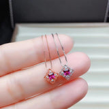 Square Natural Garnet Pendant Silver Necklace for Women